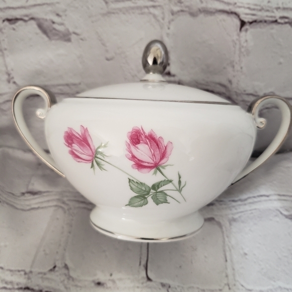 Danton International China Lancaster Pink Rose Sugar Bowl Creamer Set Germany - Picture 7 of 13